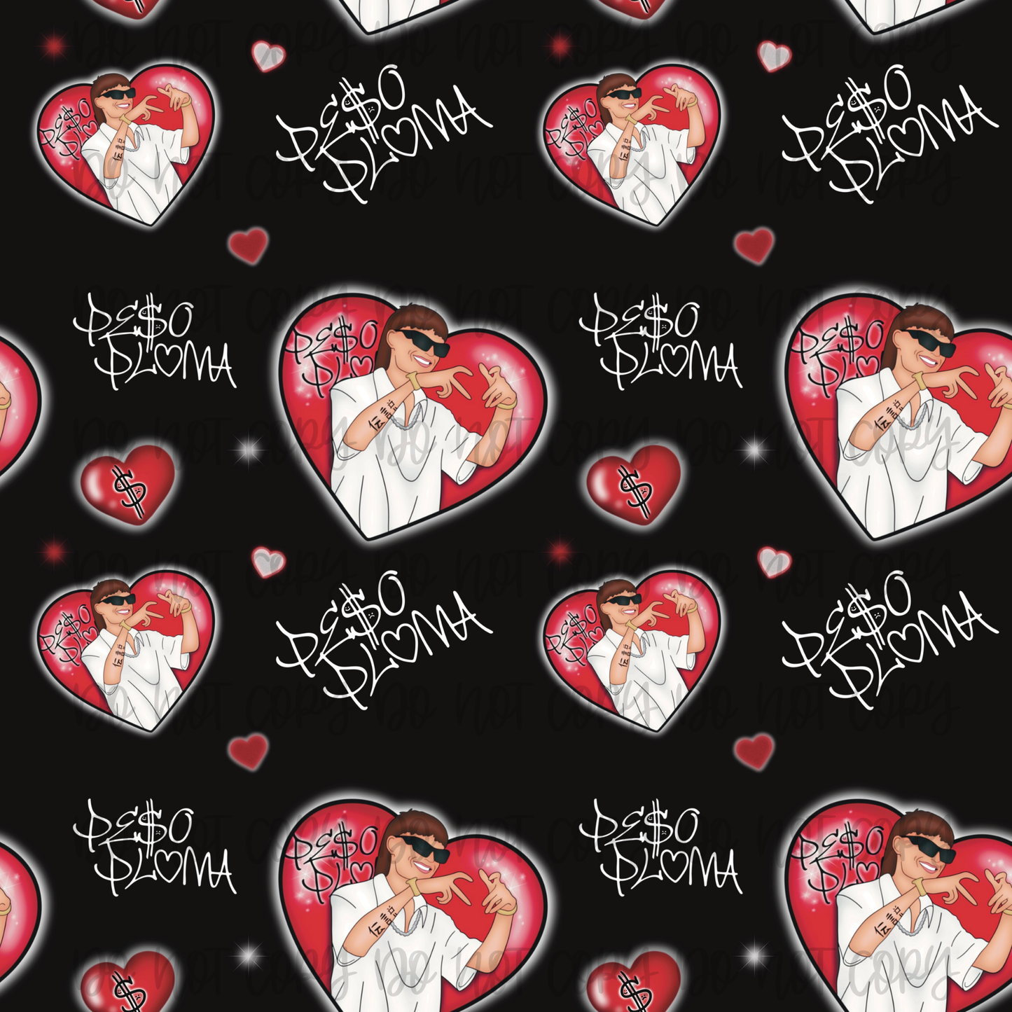 Peso Pluma RED SEAMLESS Design JPEG. Peso Pluma Seamless. Peso Pluma Clipart. Peso Pluma Old school hearts. Instant Download ONLY