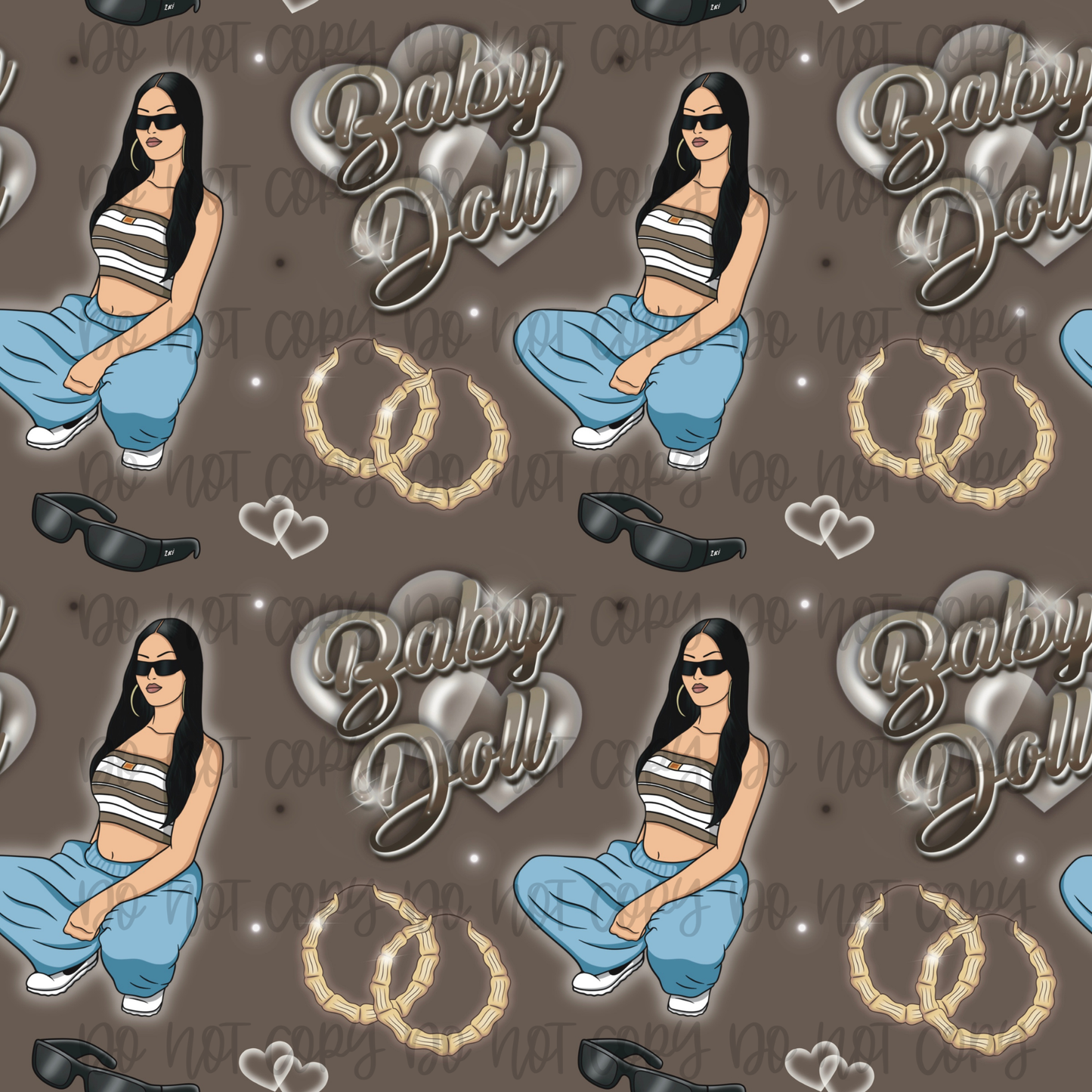 Baby Doll Chola, Chicana inspired SEAMLESS Design JPEG. Babydoll Seamless. Babydoll Clipart.Old school hearts. Instant Download ONLY